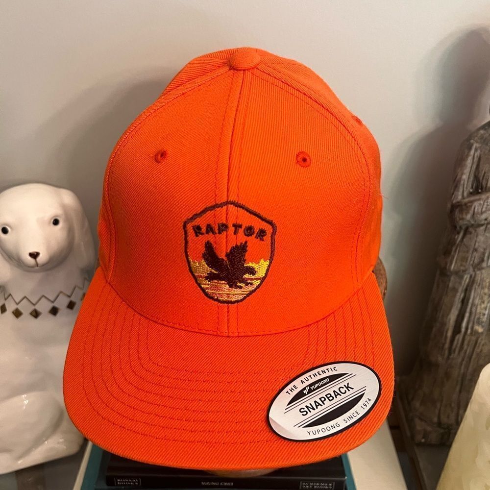 Orange embroidered Raptor wool Yupoong Snapback Hat. NWOT